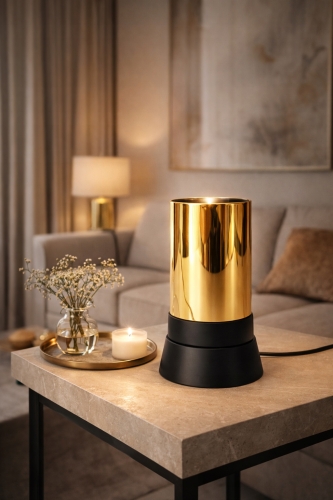 LUKSUSOWA LAMPKA NOCNA STOŁOWA METAL SZKLANA TUBA CZARNO ZŁOTA E14 LED