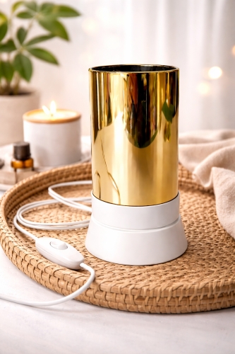 LUKSUSOWA LAMPKA NOCNA STOŁOWA METAL SZKLANA TUBA BIAŁO ZŁOTA E14 LED