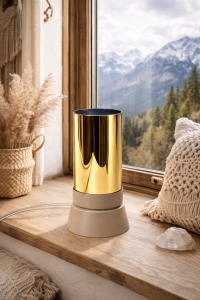 LUKSUSOWA LAMPKA NOCNA STOŁOWA METAL SZKLANA TUBA KASZMIR ZŁOTO E14 LED
