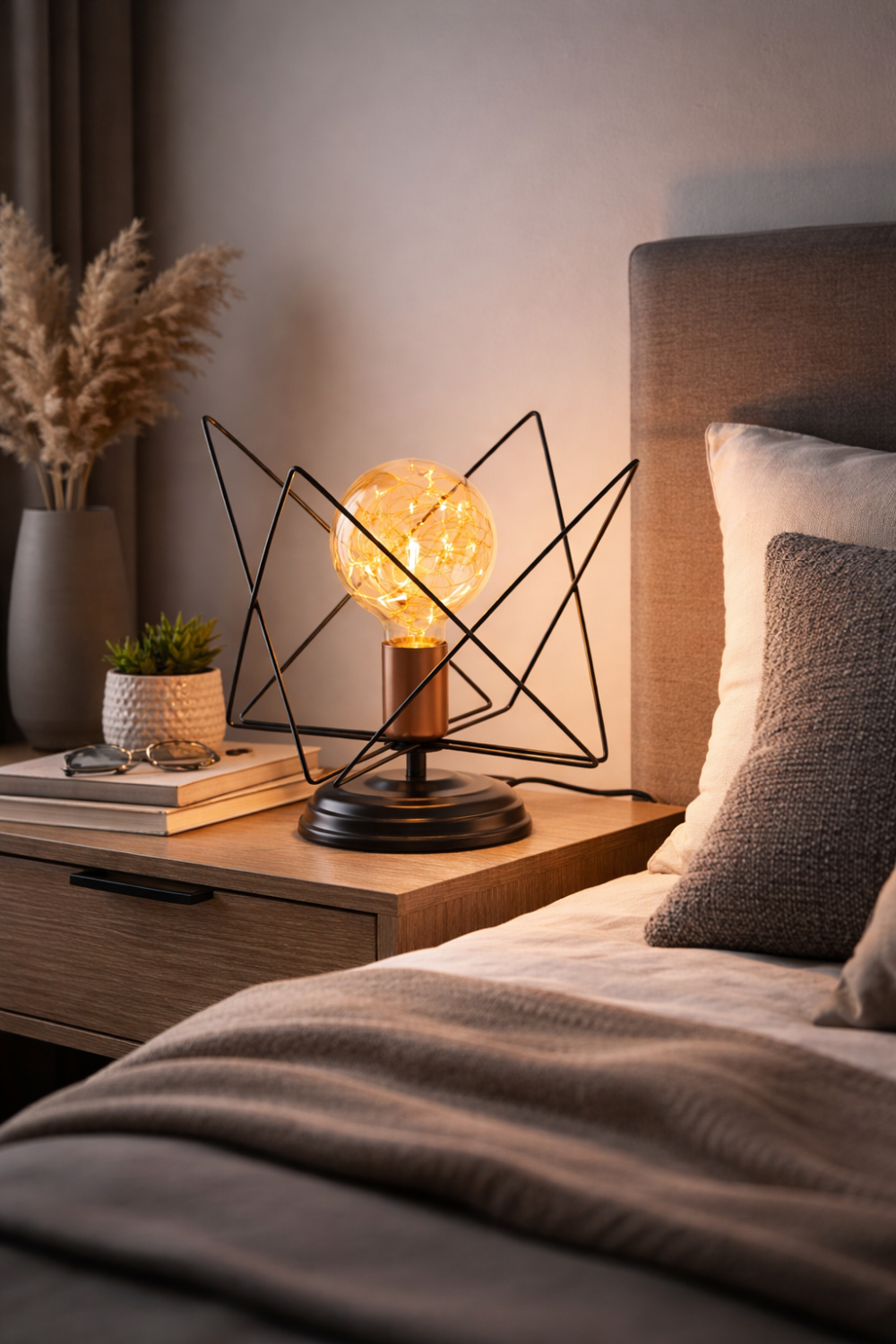 NOWOCZESNA LAMPKA NOCNA STOŁOWA MOLDE Z DRUTU LED E27  DO SYPIALNI SALONU