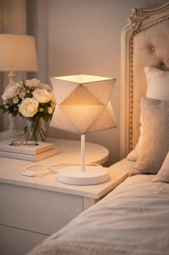 LAMPKA NOCNA STOŁOWA DIAMENT ABAŻUR GEOMETRYCZNY JAPANDI LED E27