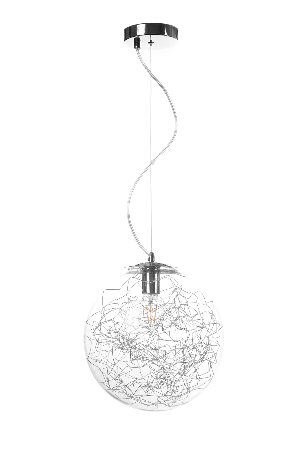 DUŻA CHROMOWANA LAMPA WISZĄCA BULB SZKLANA KULA 25cm 