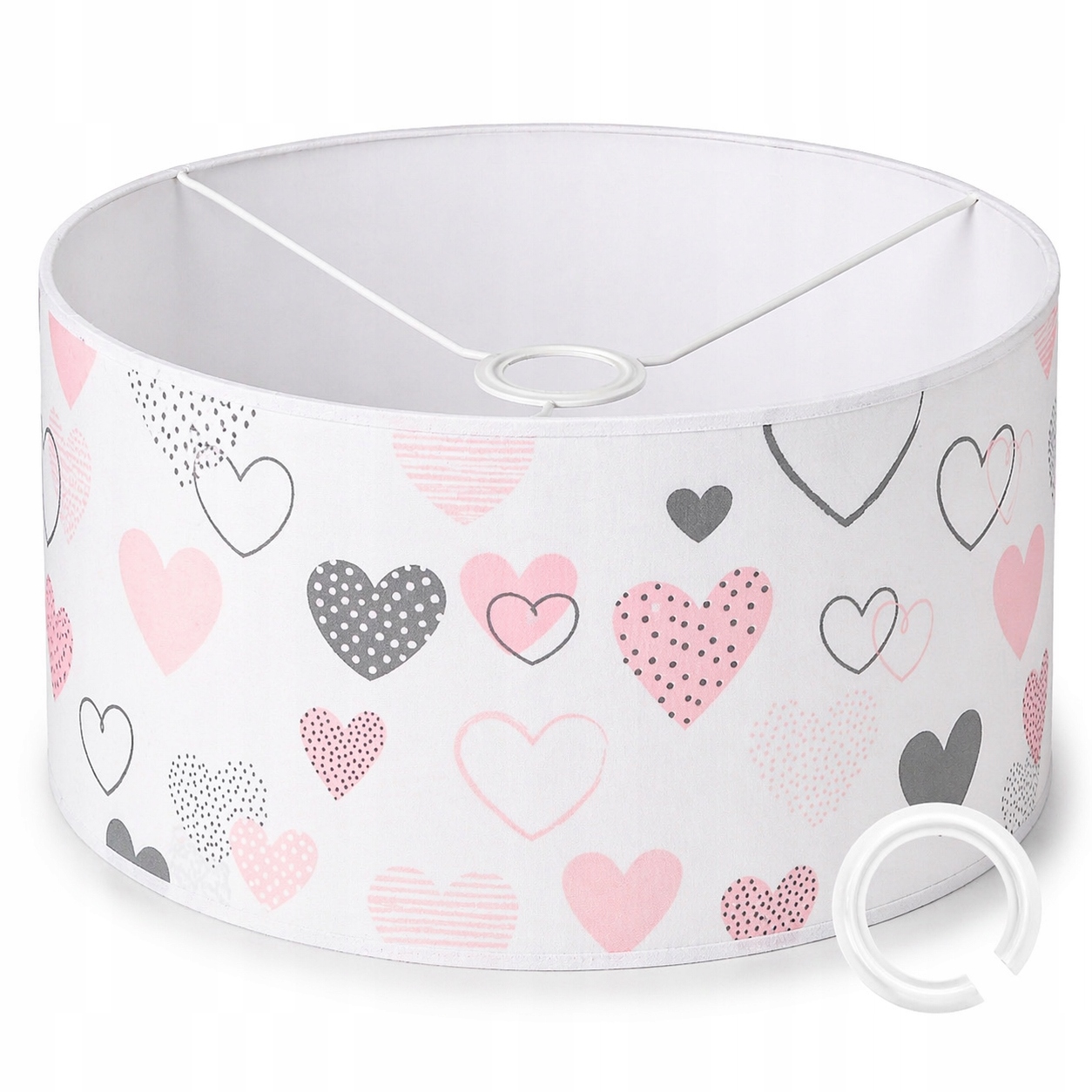 ABAŻUR Z MATERIAŁU DO LAMP WISZĄCYCH 35x20cm WALEC E27 E14 SERCA RÓŻ SZARY