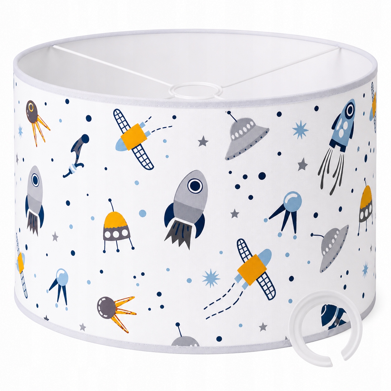 ABAŻUR Z MATERIAŁU DO LAMP WISZĄCYCH 35x20cm WALEC E27 E14 KOSMOS RAKIETY
