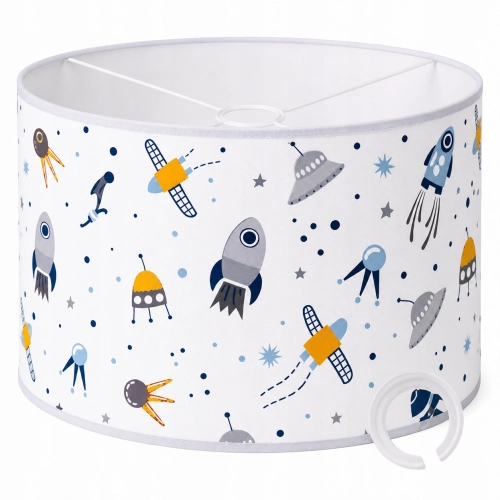 ABAŻUR Z MATERIAŁU DO LAMP WISZĄCYCH 35x20cm WALEC E27 E14 KOSMOS RAKIETY
