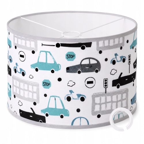 ABAŻUR Z MATERIAŁU DO LAMP WISZĄCYCH 35x20cm WALEC E27 E14 AUTKA SAMOCHODY