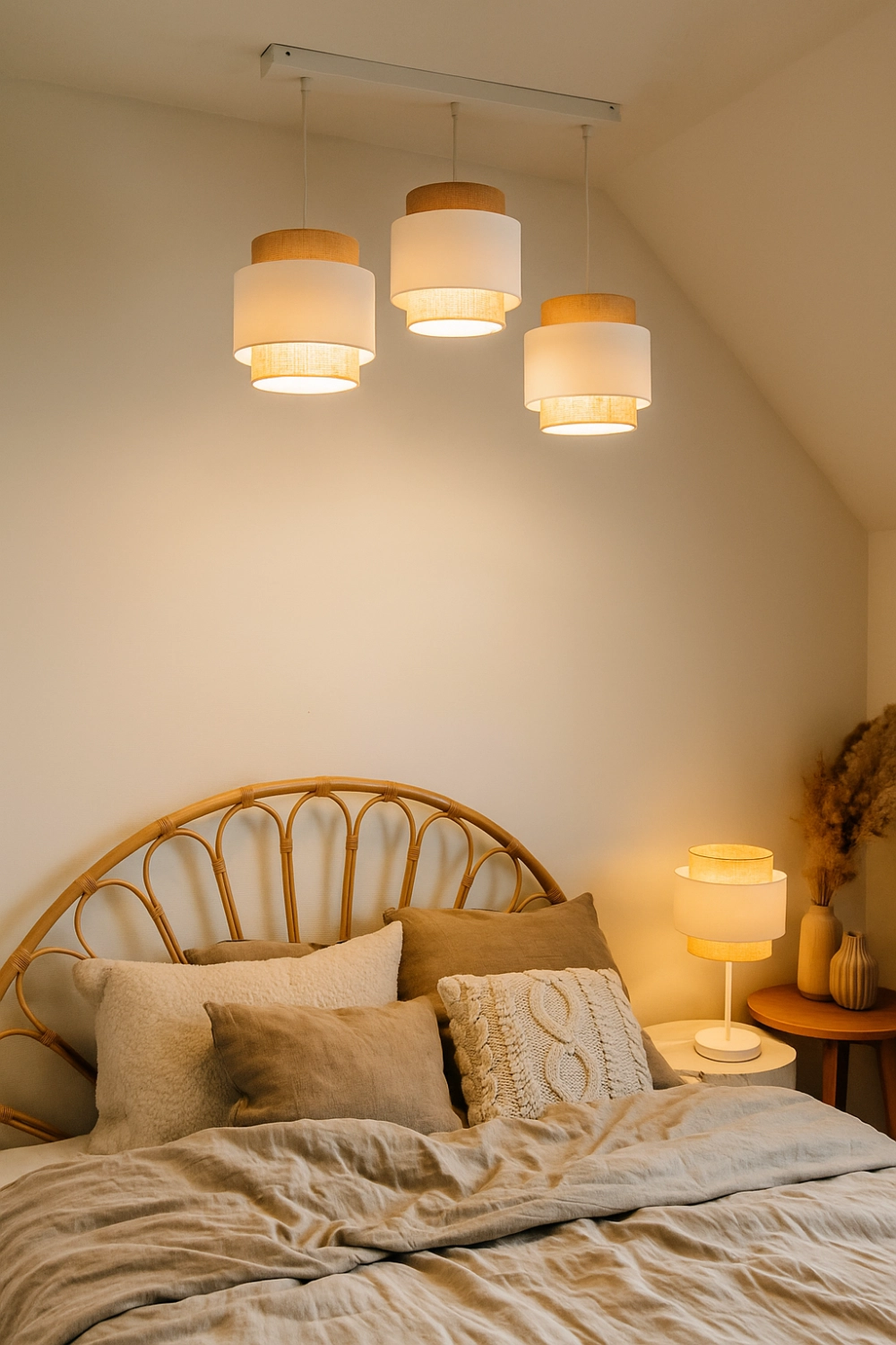 NOWOCZESNA LAMPA WISZĄCA SUFITOWA ABAŻURY KLOSZE JUTA BOHO BIAŁA LED E27