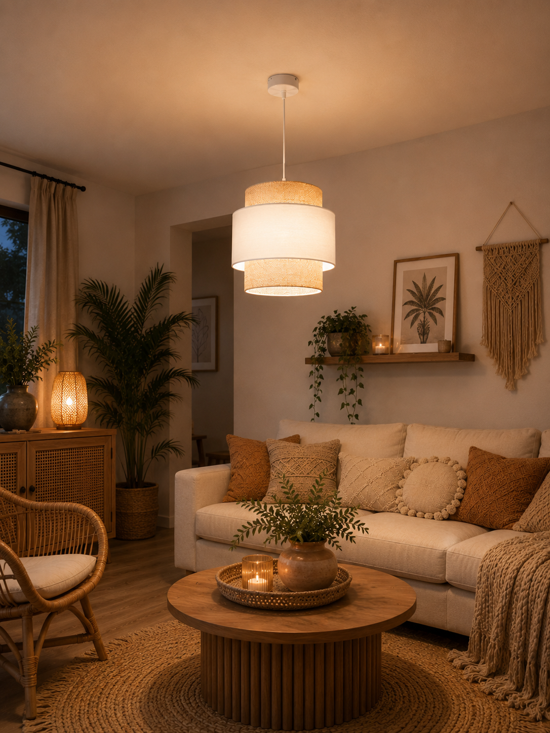 LAMPA WISZĄCA SUFITOWA DO SALONU JADALNI JUTA BOHO LED E27 BIAŁA