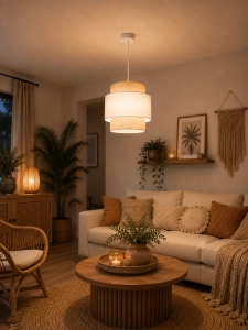 LAMPA WISZĄCA SUFITOWA DO SALONU JADALNI JUTA BOHO LED E27 BIAŁA