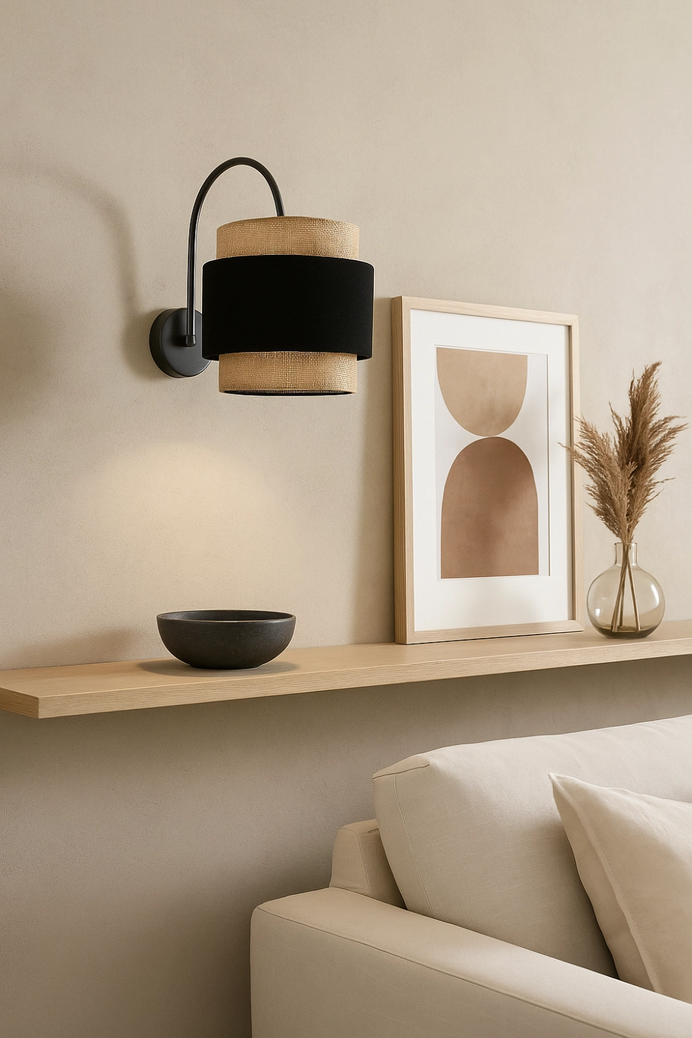 CZARNY KINKIET ŚCIENNY BOHO TRIO ABAŻUR JUTA LED EDISON E27
