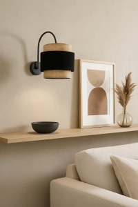 CZARNY KINKIET ŚCIENNY BOHO TRIO ABAŻUR JUTA LED EDISON E27