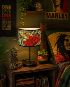 LAMPKA NOCNA STOŁOWA METALOWA Z ABAŻUREM REGGAE LED E27