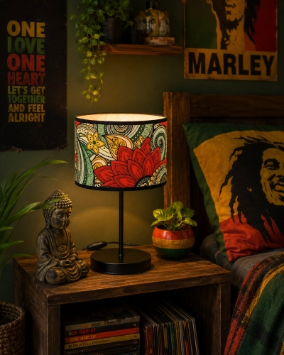 LAMPKA NOCNA STOŁOWA METALOWA Z ABAŻUREM REGGAE LED E27